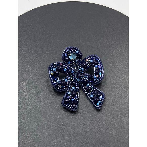Mignonne Gavigan Lorraine Blue Beaded Leather‎ Back Bow Earrings *Single - Picture 3 of 7